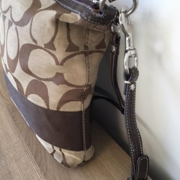Coach Signature C - 2 Way Shoulder Bag Brown Canvas Leather Top Zip M0953-F13674 - Picture 3 of 11